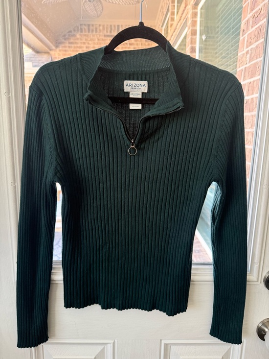 Arizona Jean Company Sweaters - Arizona Jean Company Dark Green Ribbed Half-Zip Sweater